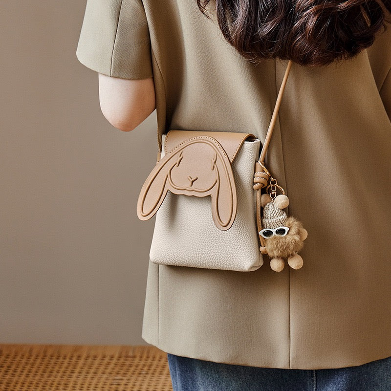 Geantă mini crossbody Elera pentru femei — Geantă de telefon din piele naturală cu design cu iepure