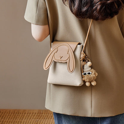 Geantă mini crossbody Elera pentru femei — Geantă de telefon din piele naturală cu design cu iepure
