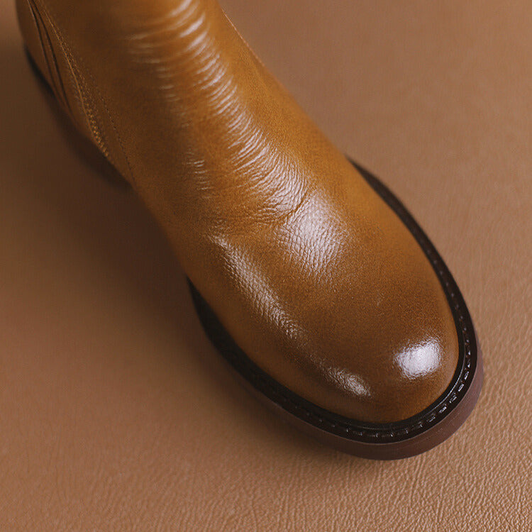 Bottes en cuir vegan Liora — Talon bloc confortable avec fermeture éclair latérale