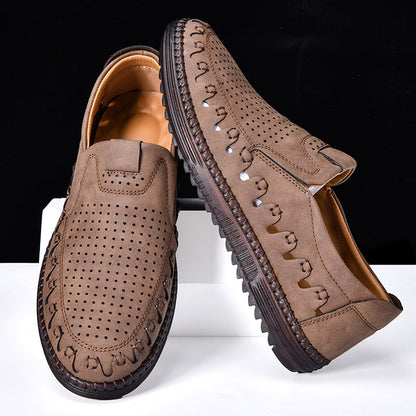 Arlenox — Chaussures à enfiler pour hommes en cuir pleine fleur de vache avec aérations respirantes
