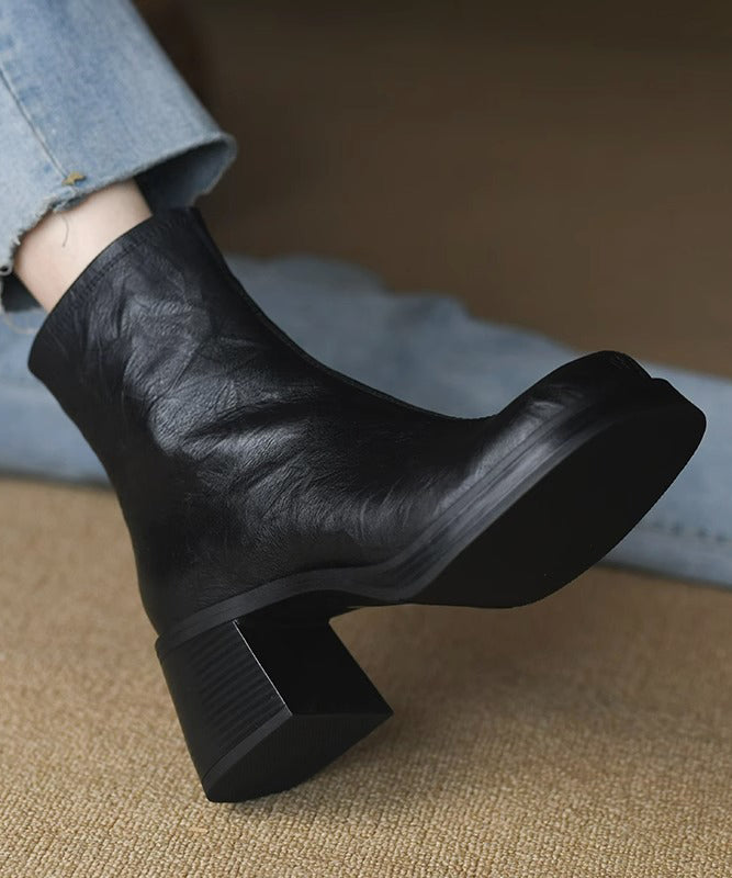 Bottes Veltrix à talon épais avec fermeture éclair, cuir synthétique noir