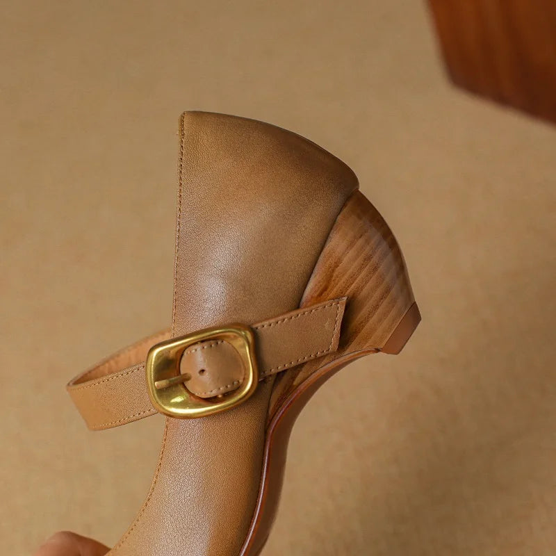 Calvea — Genuine Leather Mary Jane Pumps with Cushioned Insole