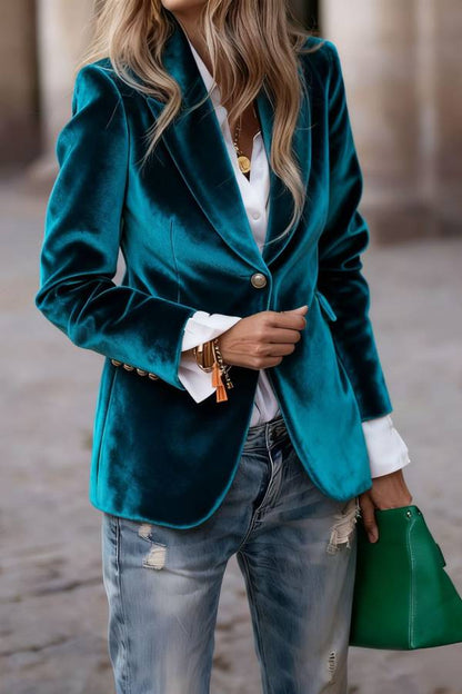Zentavo Blazer vintage din catifea, croială slim