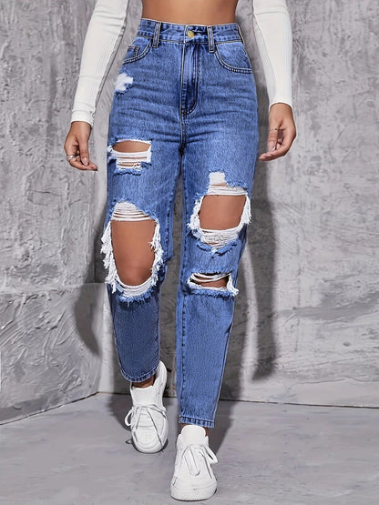 Arlen — Slidte højtaljede straight-leg denimjeans med rå kanter