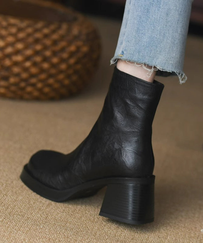 Bottes Veltrix à talon épais avec fermeture éclair, cuir synthétique noir