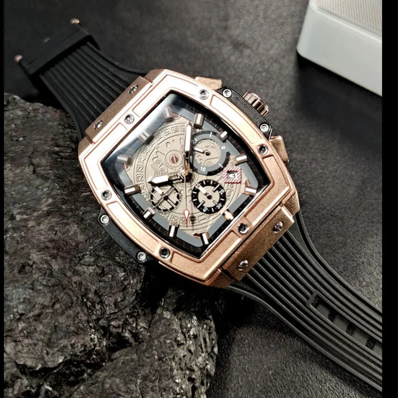 Orologio cronografo Tavion Chrono inciso in stile azteco con cinturino in silicone
