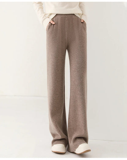 Alora — Merino Wool Wide-Leg Pants with High Waist Elastic