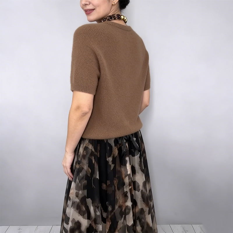 🔥Neuankömmlinge Angebot-Azuron Damen Zweiteiler Pullover & Leoparden Fließender Rock Set