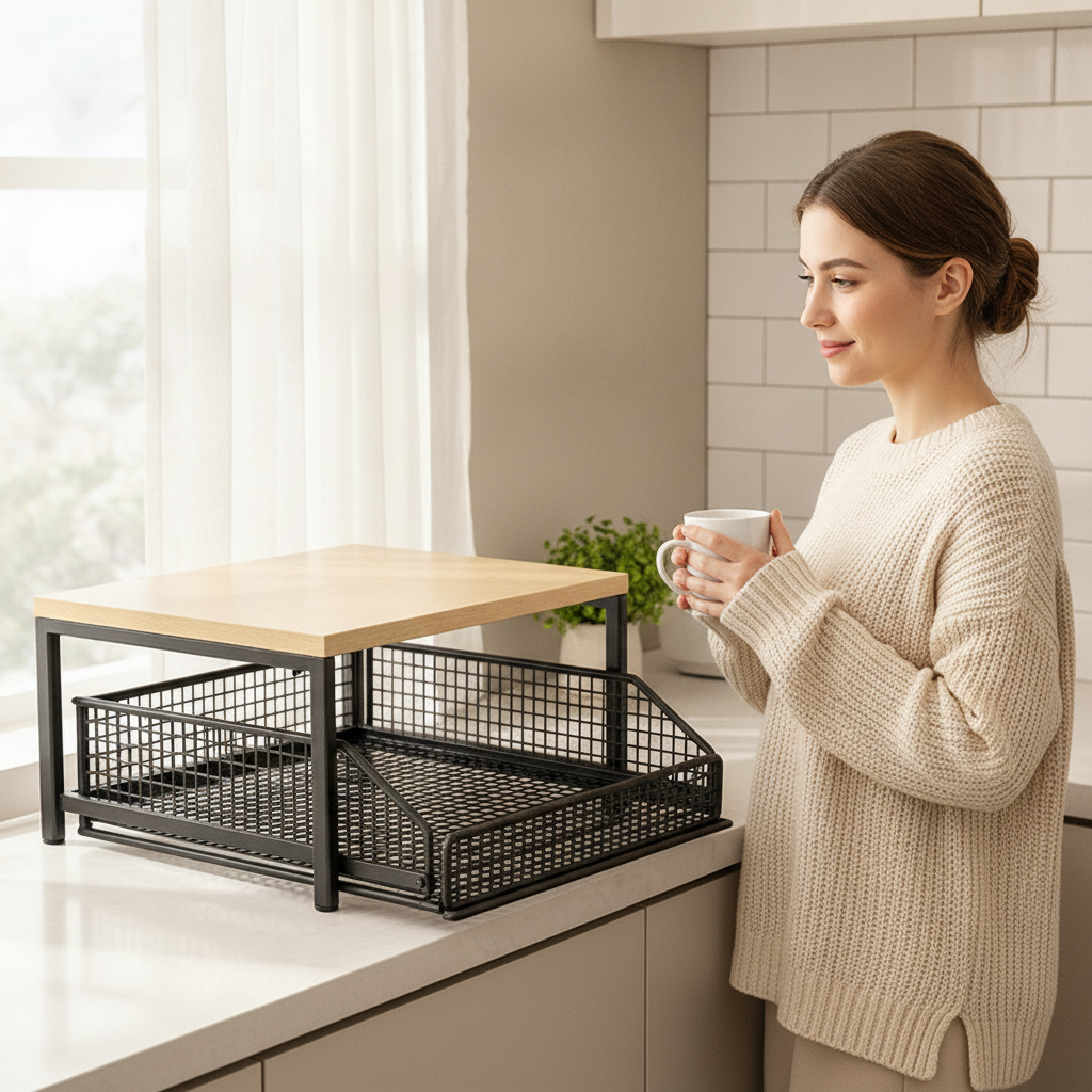Kova™ 2-Tier Microwave Stand With Slide-Out Drawer