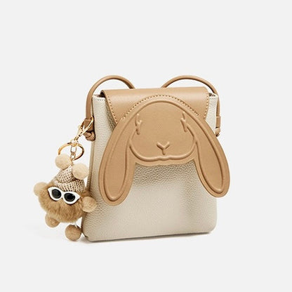 Geantă mini crossbody Elera pentru femei — Geantă de telefon din piele naturală cu design cu iepure