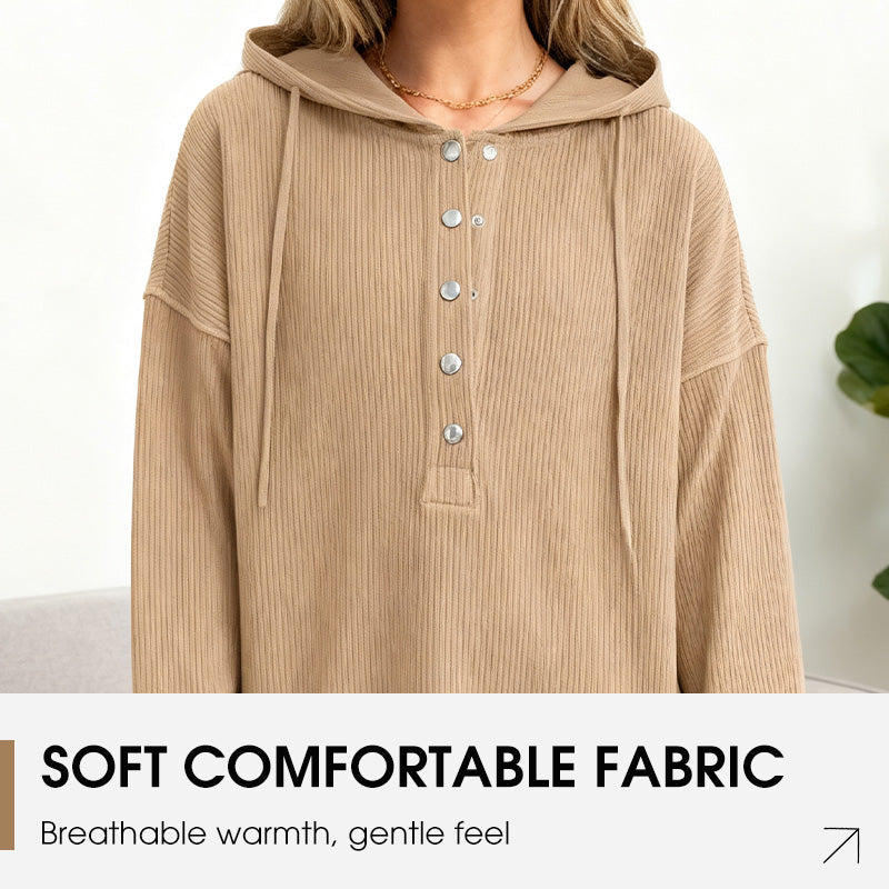 Norelixa — Women's Long Sleeve V-Neck Button Hoodie with Relaxed Fit