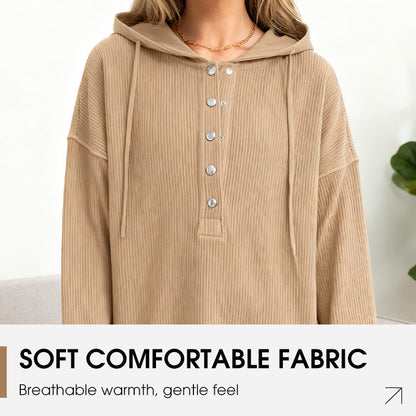 Norelixa — Women's Long Sleeve V-Neck Button Hoodie with Relaxed Fit