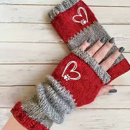 Myra CozyCat Fingerless Gloves — Warme Strickhandschuhe mit Katzenstickerei