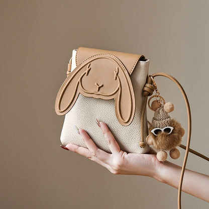 Geantă mini crossbody Elera pentru femei — Geantă de telefon din piele naturală cu design cu iepure