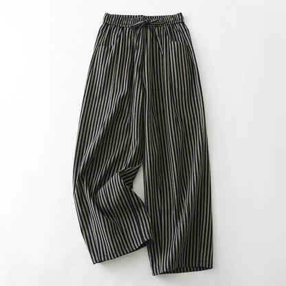 Norla — Striped Linen Wide-Leg Pants with Elastic Waistband
