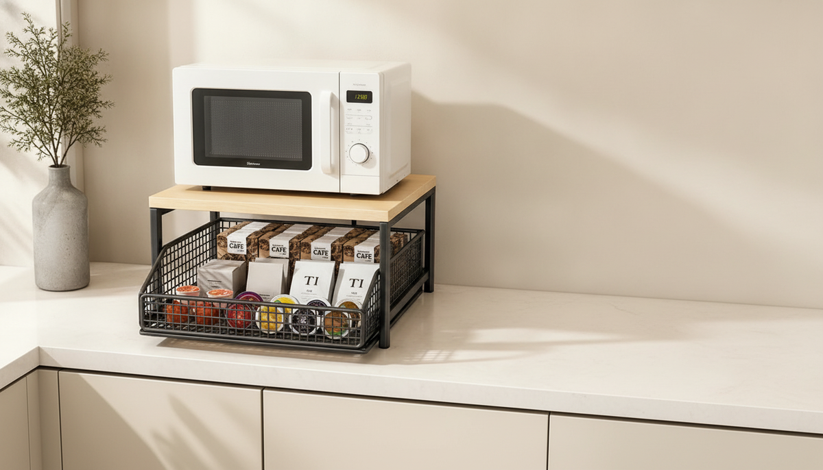 Kova™ 2-Tier Microwave Stand With Slide-Out Drawer