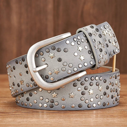 Celestis Studded Leather Belt — Cosmic Star Accent Accessory