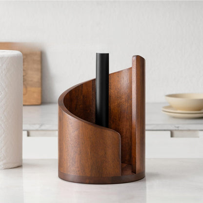 Solenna — Natural Wood Paper Towel Holder with Stable Rubber Base