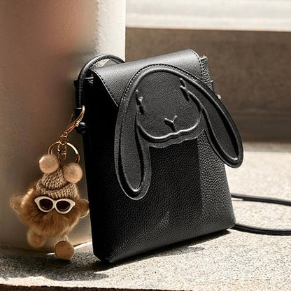 Geantă mini crossbody Elera pentru femei — Geantă de telefon din piele naturală cu design cu iepure