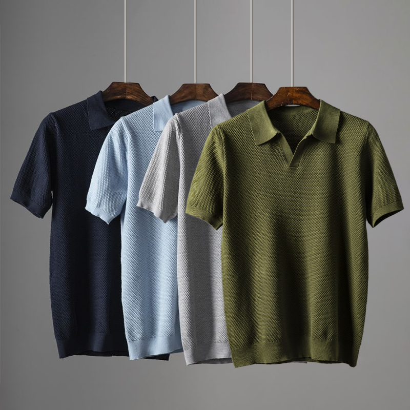 Polo a maglia Elian — Camicia in morbido cotone peruviano con colletto Johnny moderno
