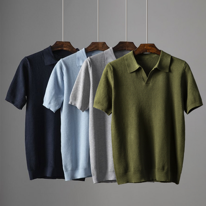 Polo a maglia Elian — Camicia in morbido cotone peruviano con colletto Johnny moderno