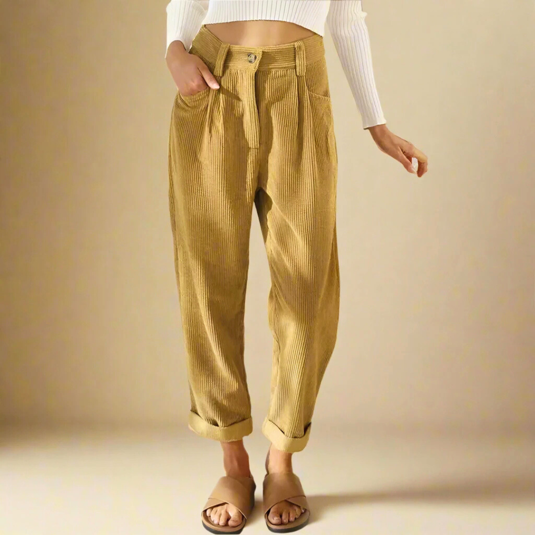 Rivenna — High Waist Corduroy Pants with Soft Fabric Finish