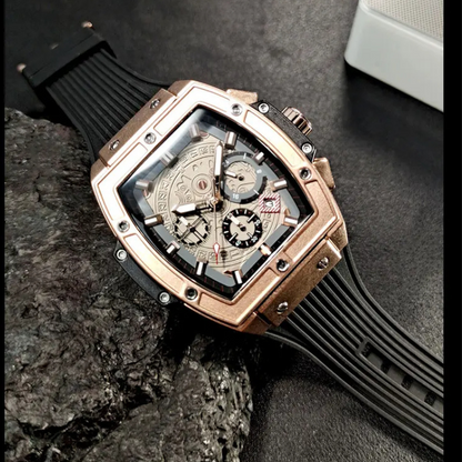 Orologio cronografo Tavion Chrono inciso in stile azteco con cinturino in silicone
