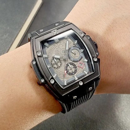 Orologio cronografo Tavion Chrono inciso in stile azteco con cinturino in silicone