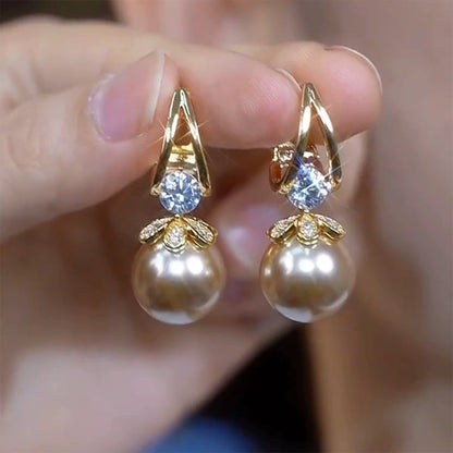 Liora Pearl Earrings — Sparkling Huggie Hoops with Dangle Pearls