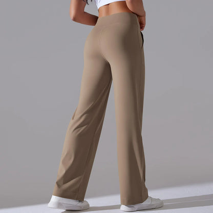 Caldena — Women's Wide-Leg Stretch Pants with Sculpted Waistband