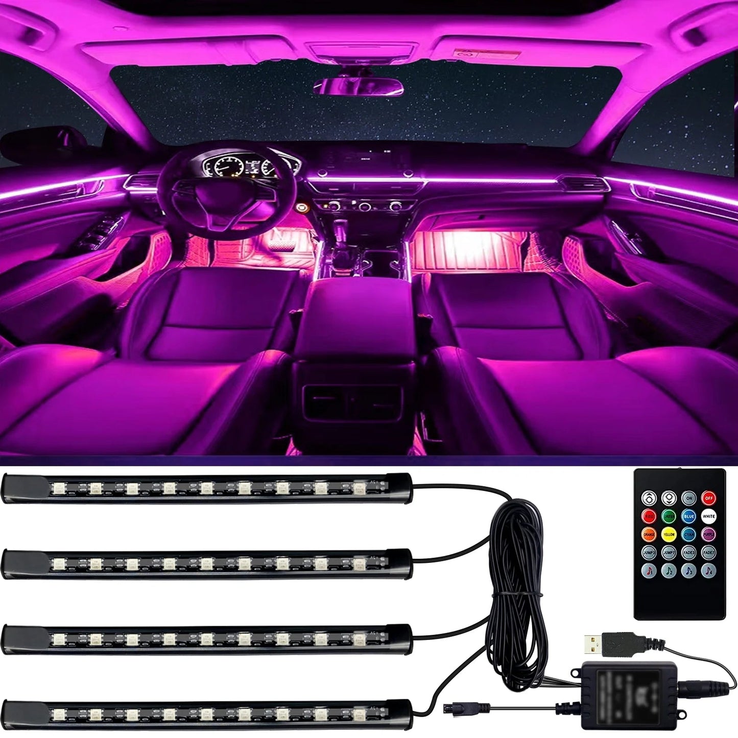 Lyricus — Fita de Luz Interna para Carro com LED RGB e Sincronização com Música