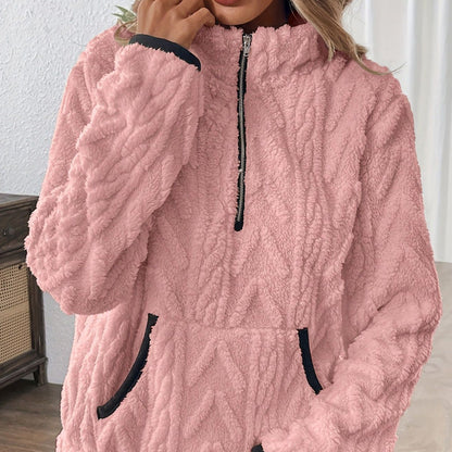NebulaNest Bluza z Półzamkiem i Miękkim Futerkiem 🍂 | Chmurkowo Miękka + Przestronne Kieszenie – Komfort na Co Dzień i do Relaksu