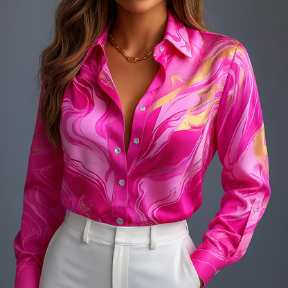 Liora — Chemise en satin de soie marbrée avec coupe fluide