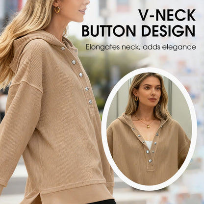 Norelixa — Women's Long Sleeve V-Neck Button Hoodie with Relaxed Fit