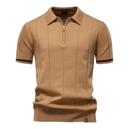 Lurence — Herren Stretch Viskose Polohemd mit Strickstruktur und Reißverschluss