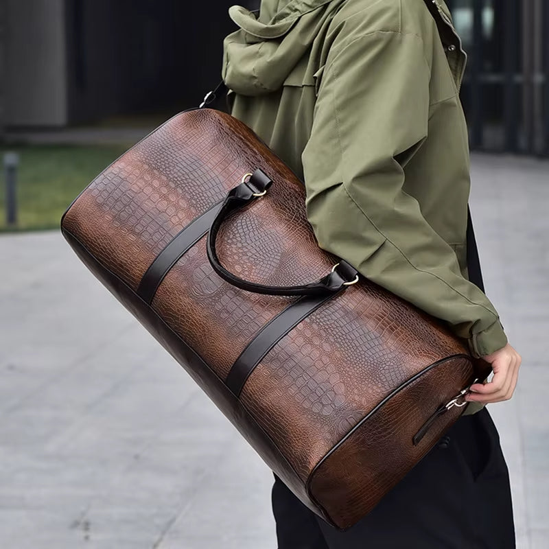 Zereno — Croc-Embossed Vegan Leather Weekender Duffle Bag