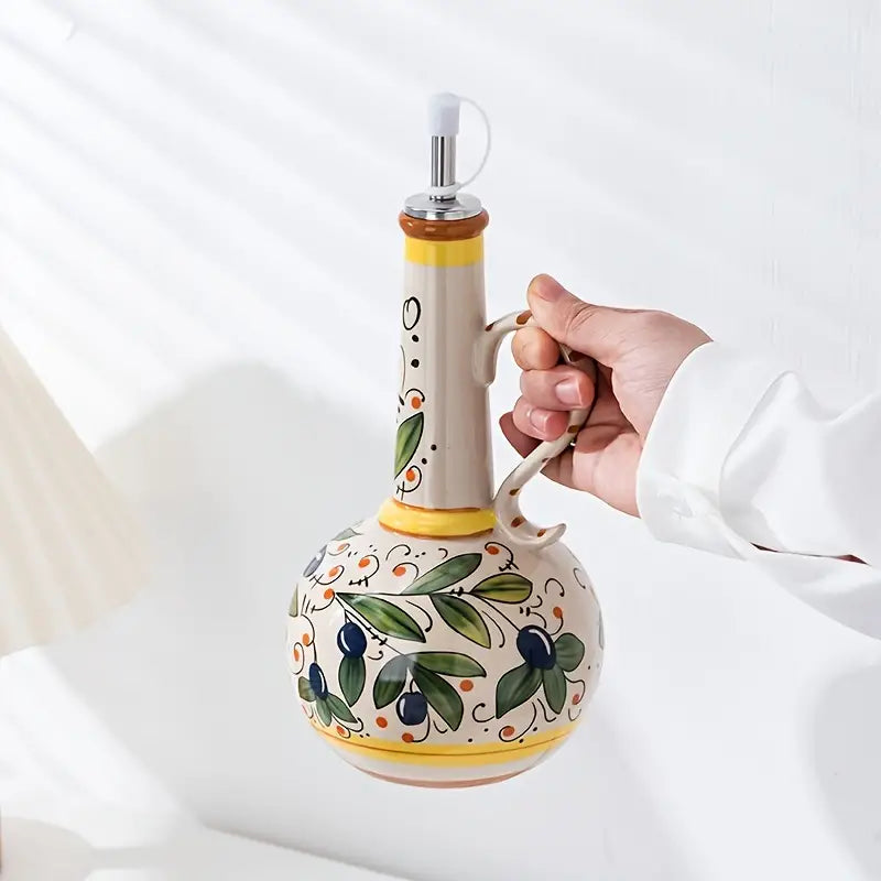 Liora — Distributeur d’huile d’olive en céramique avec design toscan peint à la main