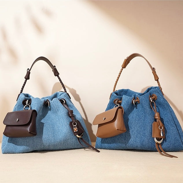 Kieranza — Women's Genuine Leather Denim Patchwork Hobo Bag
