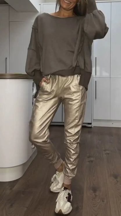 Casual Top Leather Pants Set 32$ TODAY ONLY