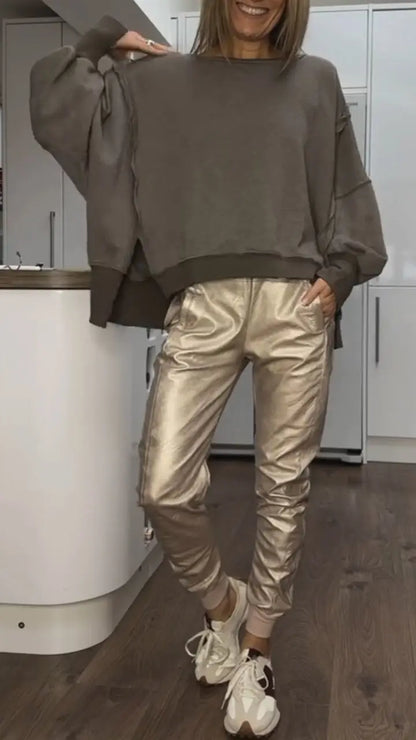 Casual Top Leather Pants Set 32$ TODAY ONLY