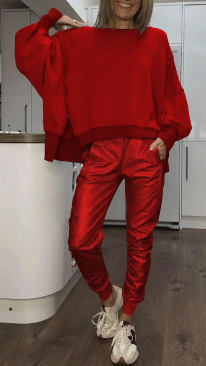 Casual Top Leather Pants Set 32$ TODAY ONLY