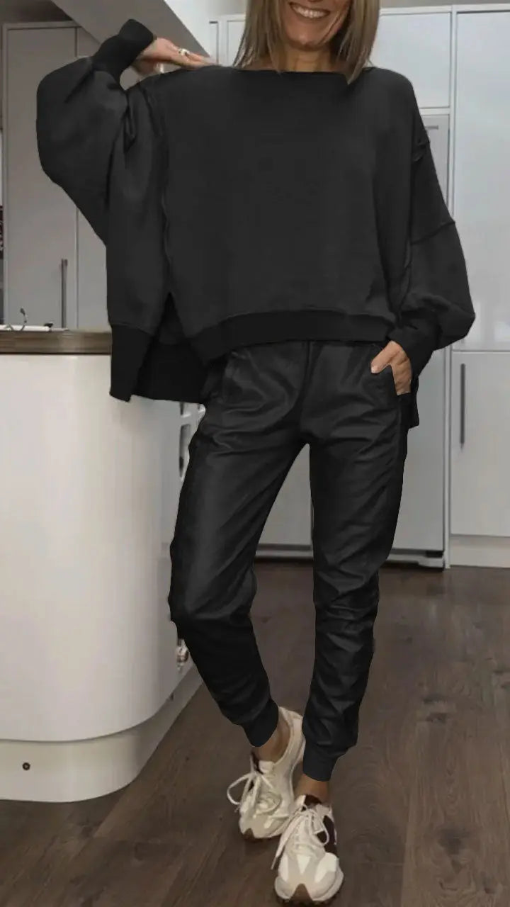 Casual Top Leather Pants Set 32$ TODAY ONLY