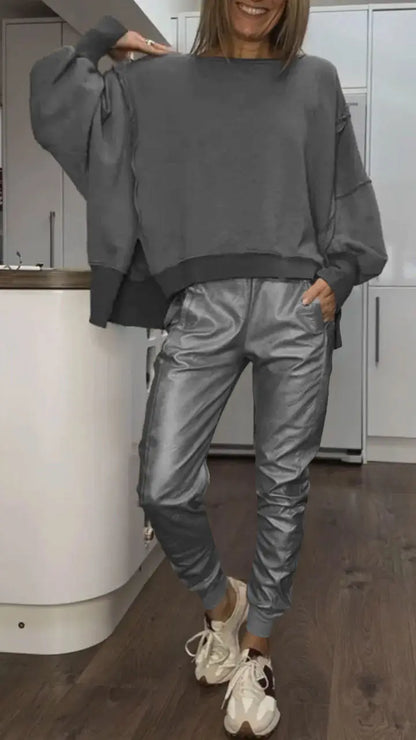 Casual Top Leather Pants Set 32$ TODAY ONLY