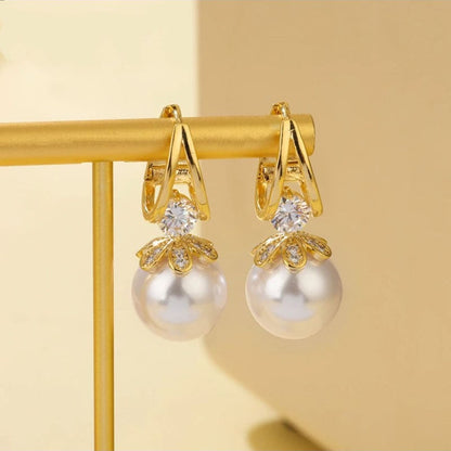 Liora Pearl Earrings — Sparkling Huggie Hoops with Dangle Pearls
