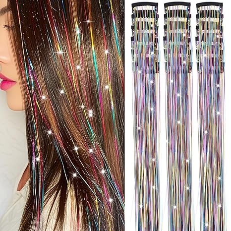 Liora — Rainbow Hair Tinsel Clip-In Extensions for Sparkling Highlights