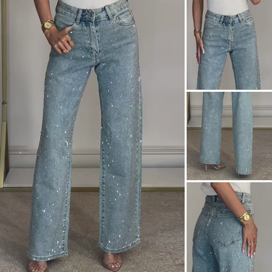🔥Zentara straight leg jeans with rhinestones✨Become the shining protagonist!✨