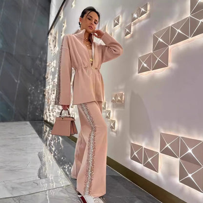 Conjunto Liora Lounge — Conjunto Casual Feminino em Duas Peças com Acabamento em Paetês e Ajuste Confortável