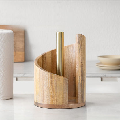 Solenna — Natural Wood Paper Towel Holder with Stable Rubber Base