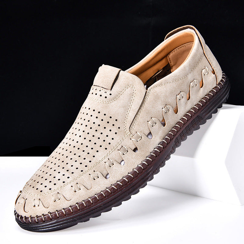 Arlenox — Chaussures à enfiler pour hommes en cuir pleine fleur de vache avec aérations respirantes