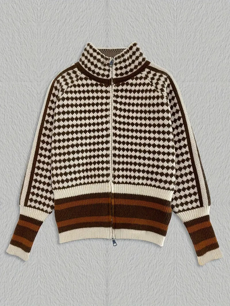 Corbin — Herre Houndstooth Striktrøje med Lynlåshals